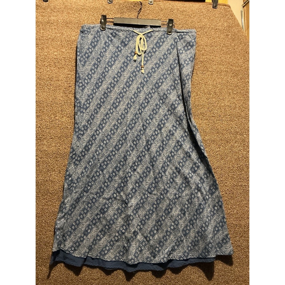 Eddie Bauer Bandana‎ Print Skirt  L Tall Cornflower Blue Drawstring A Line BOHO